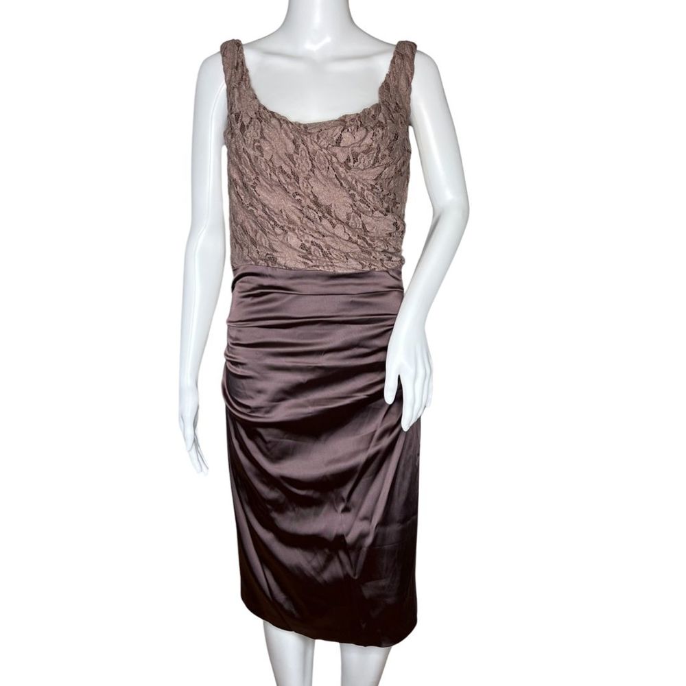 Suzi Chin For Maggy Boutique Dress Womens 6 Purple Satin Ruched Formal Cocktails
